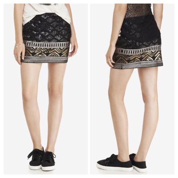 Express Sequin Diamond Mini Skirt Size Small - Picture 1 of 8
